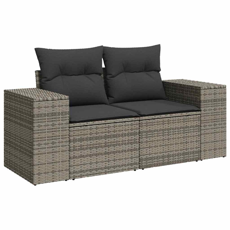 Set mobilier de grădină cu perne, 10 piese, gri, poliratan - 2 | YEO