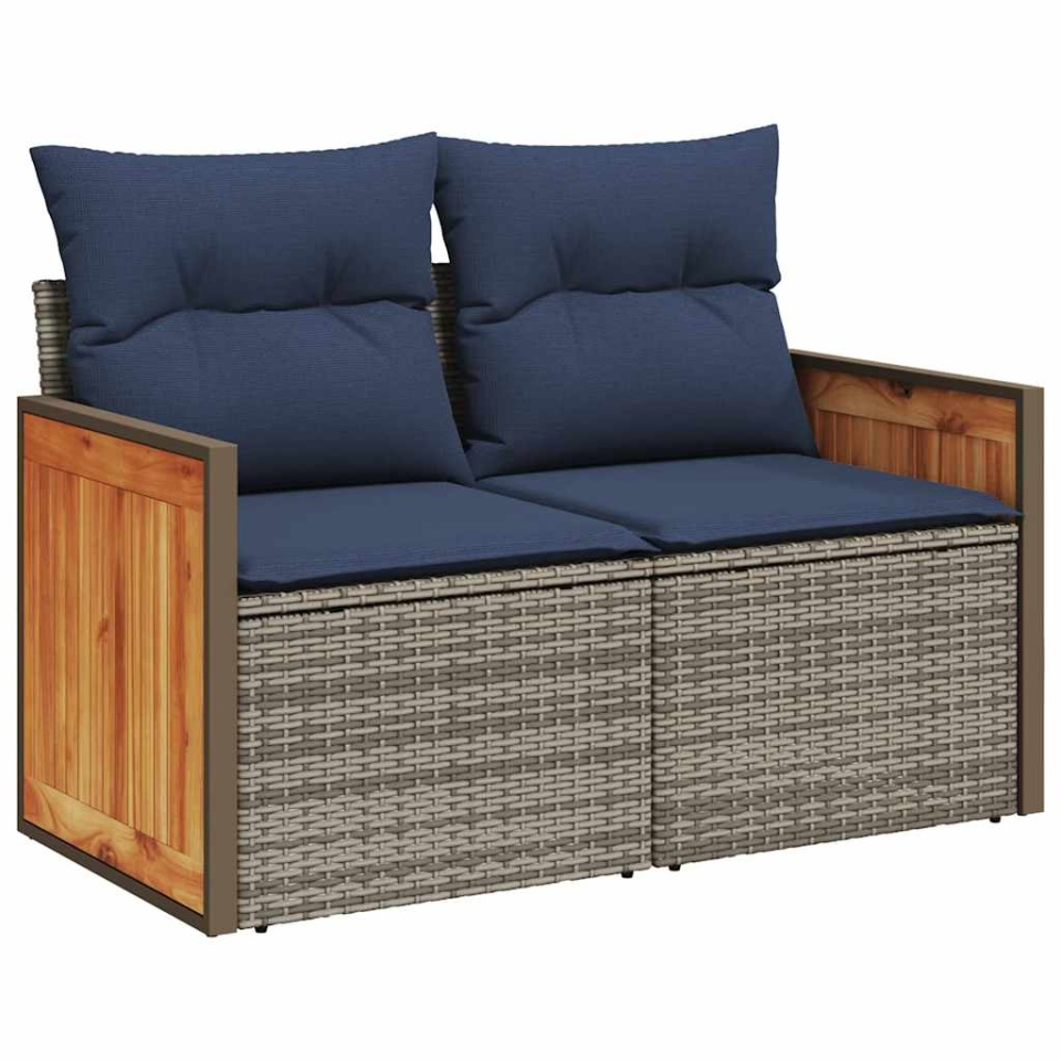 Set mobilier de grădină cu perne, 10 piese, gri, poliratan - 3 | YEO