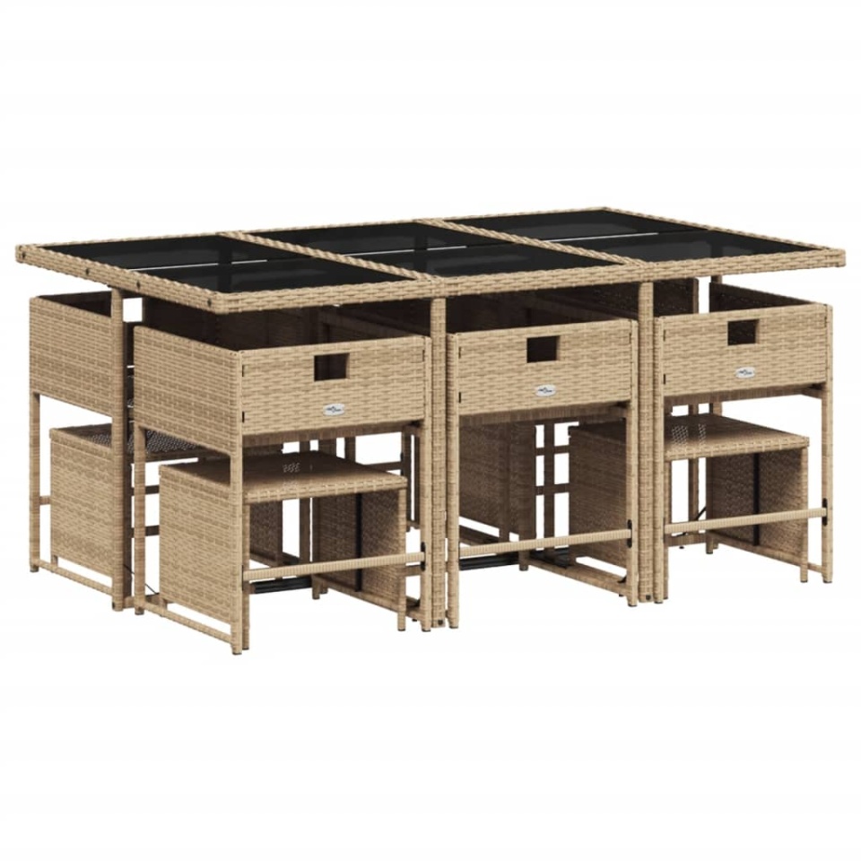 Set mobilier de grădină cu perne, 11 piese, bej, poliratan - 2 | YEO