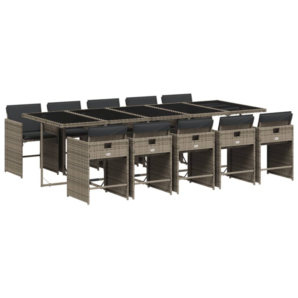 Set mobilier de grădină cu perne, 11 piese, gri, poliratan - 1 | YEO