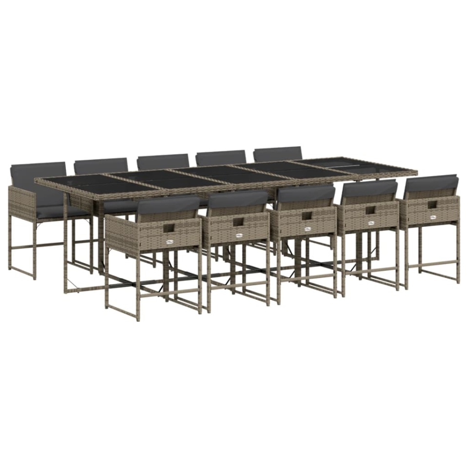 Set mobilier de grădină cu perne, 11 piese, gri, poliratan - 1 | YEO