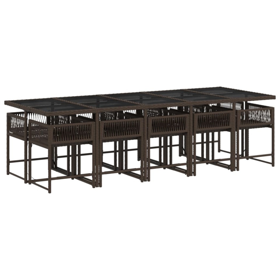 Set mobilier de grădină cu perne, 11 piese, maro, poliratan - 2 | YEO