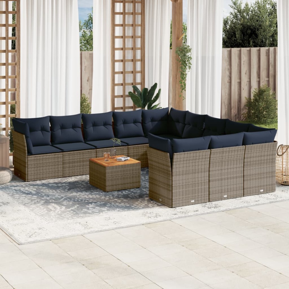 Set mobilier de grădină cu perne, 12 piese, gri, poliratan