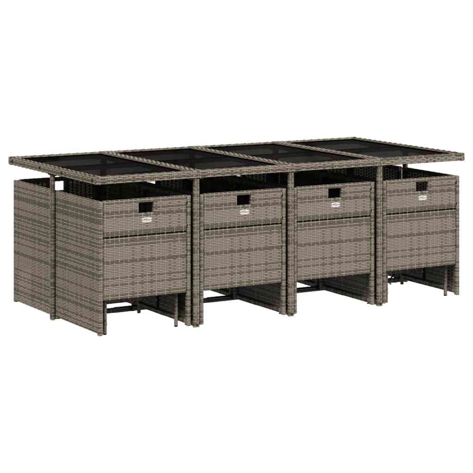Set mobilier de grădină cu perne, 13 piese, gri, poliratan - 2 | YEO