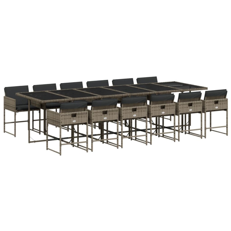 Set mobilier de grădină cu perne, 13 piese, gri, poliratan - 1 | YEO