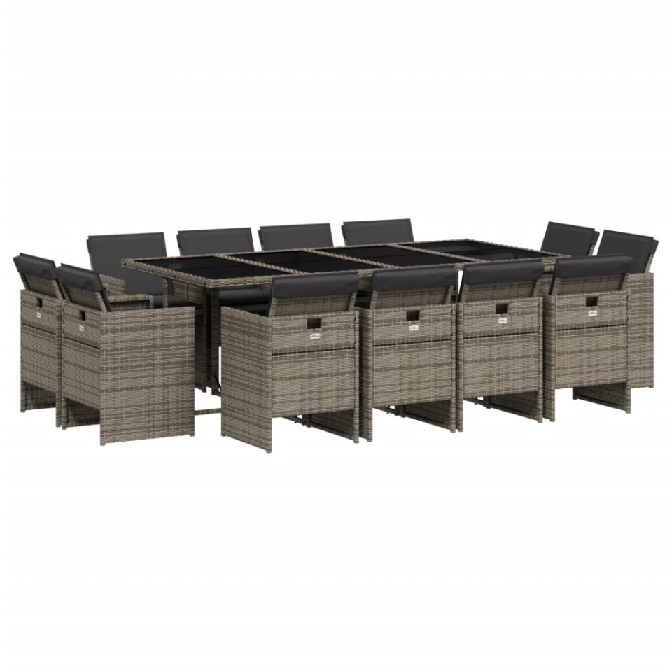Set mobilier de grădină cu perne, 13 piese, gri, poliratan - 1 | YEO