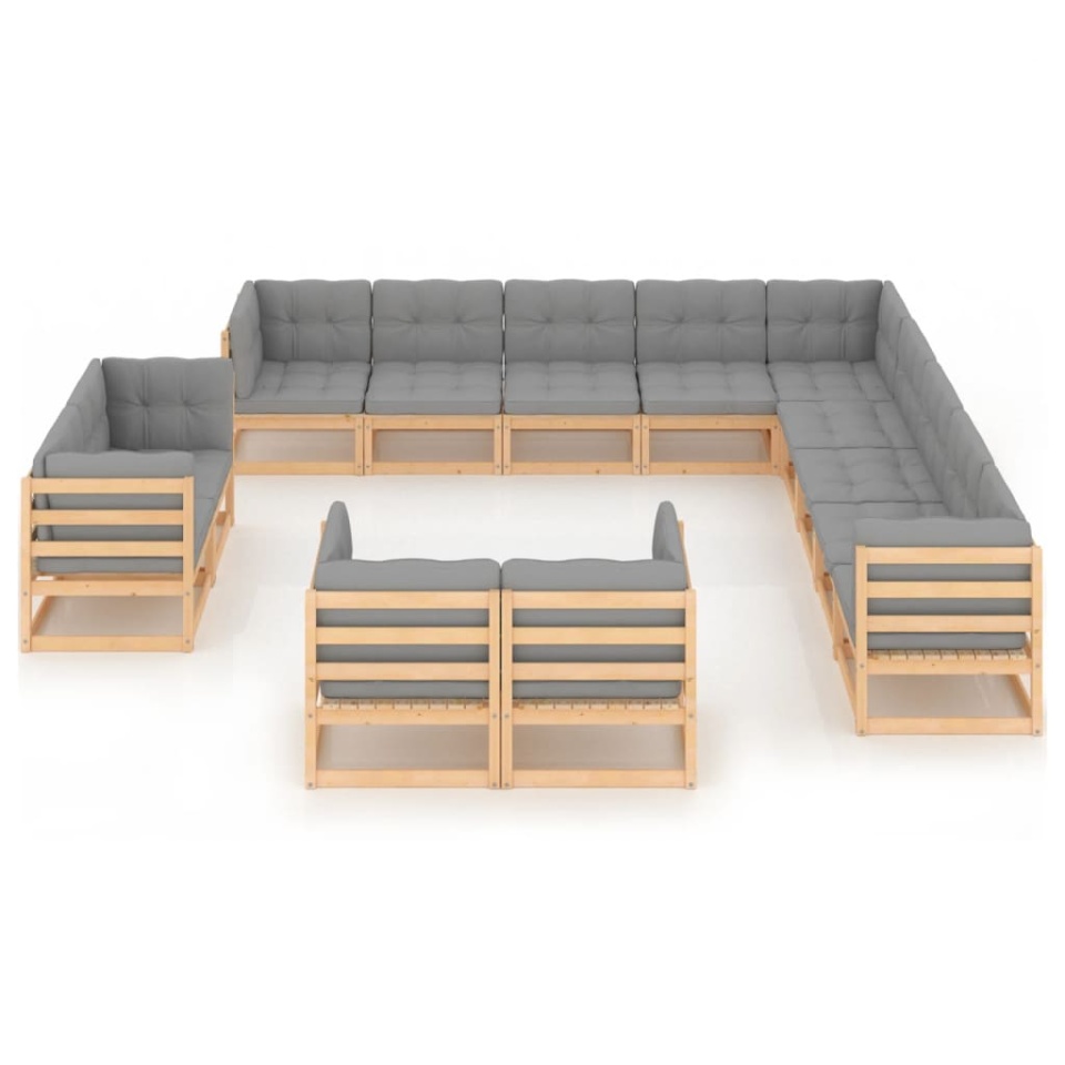 Set mobilier de grădină cu perne, 13 piese, lemn masiv de pin - 2 | YEO