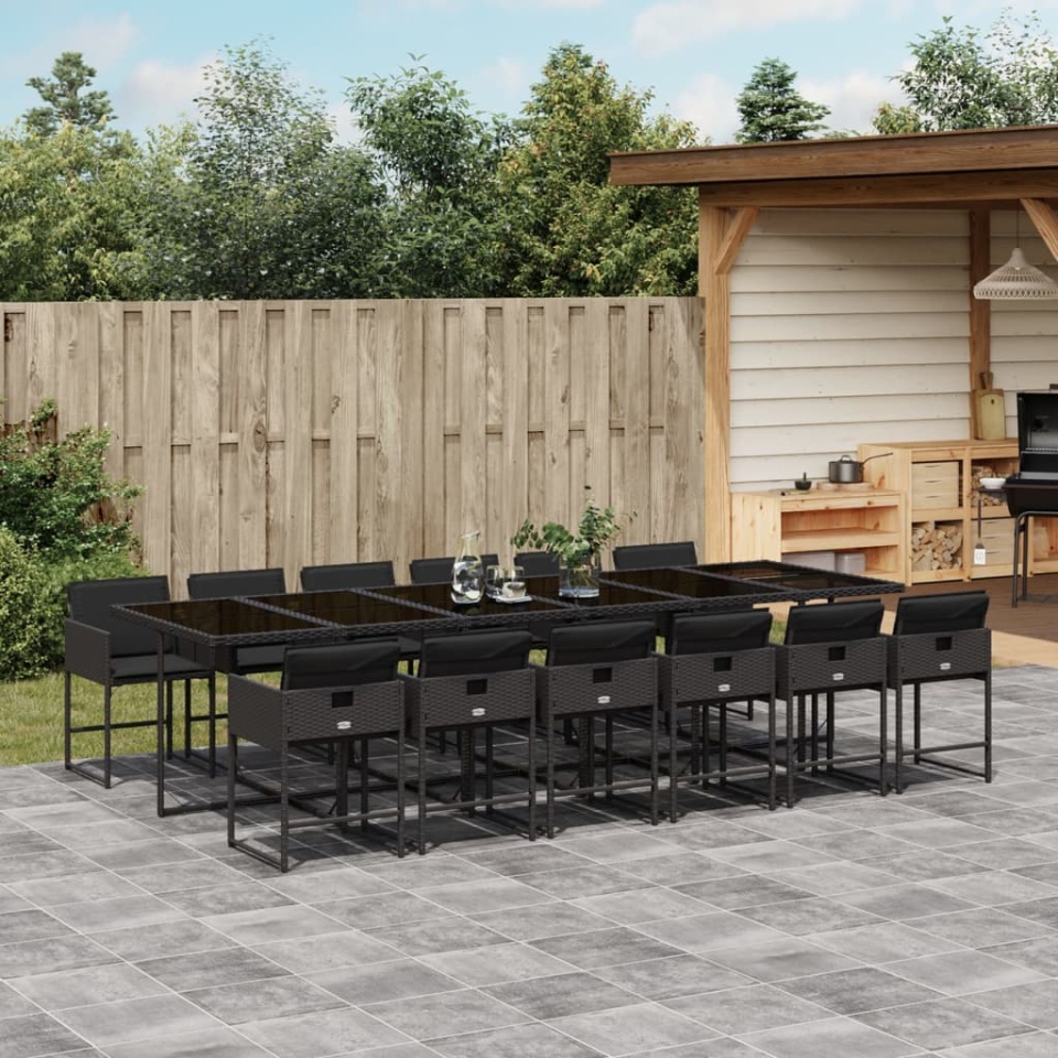 Set mobilier de grădină cu perne, 13 piese, negru, poliratan - 1 | YEO