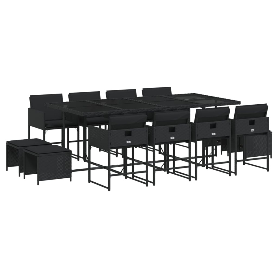 Set mobilier de grădină cu perne, 13 piese, negru, poliratan - 1 | YEO