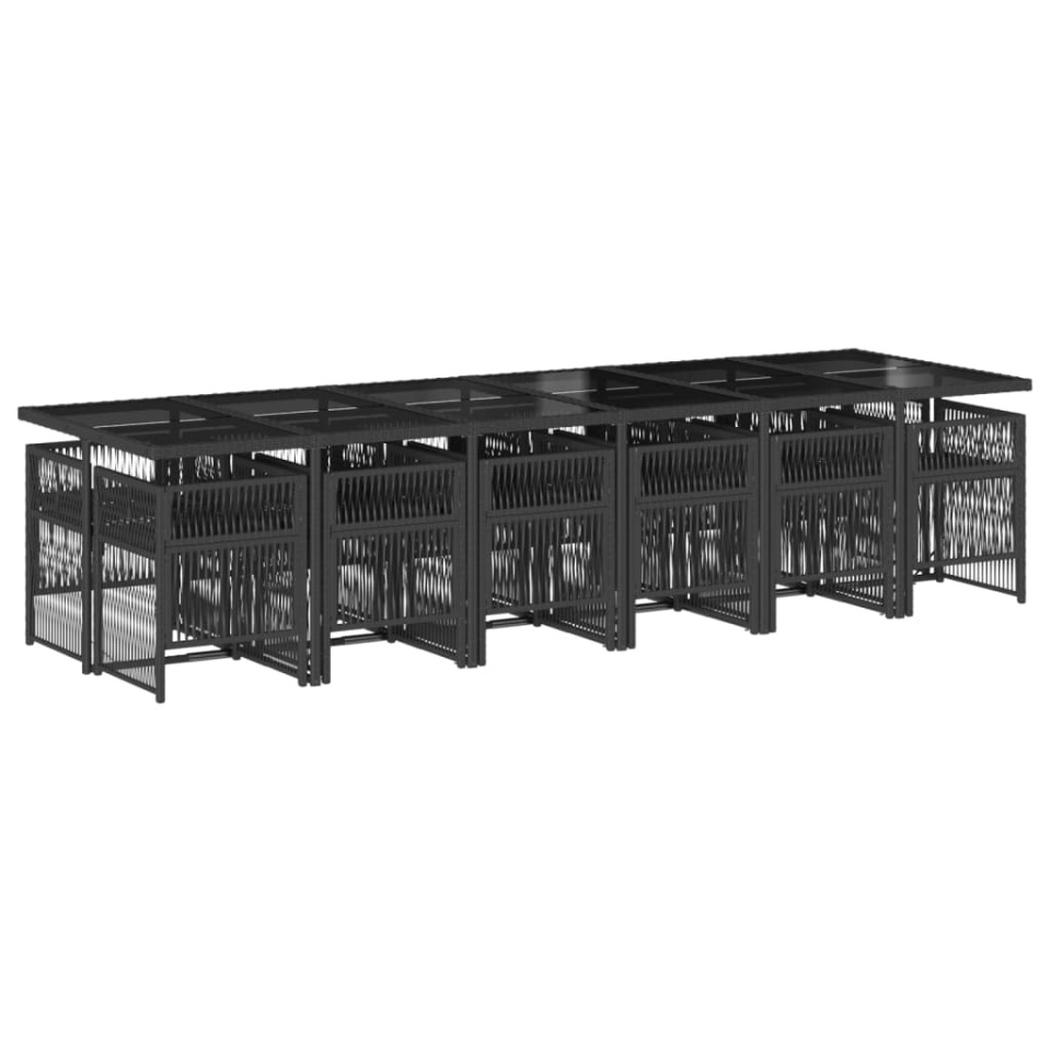 Set mobilier de grădină cu perne, 13 piese, negru, poliratan - 2 | YEO