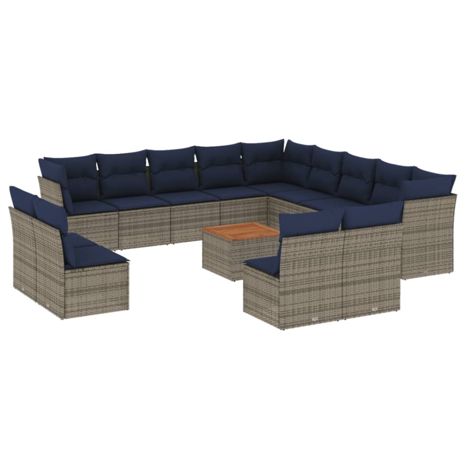 Set mobilier de grădină cu perne, 14 piese, gri, poliratan - 1 | YEO