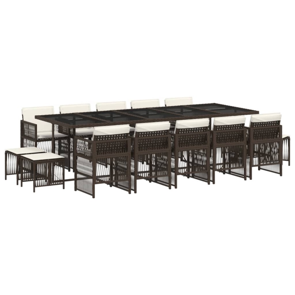 Set mobilier de grădină cu perne, 15 piese, maro, poliratan - 1 | YEO