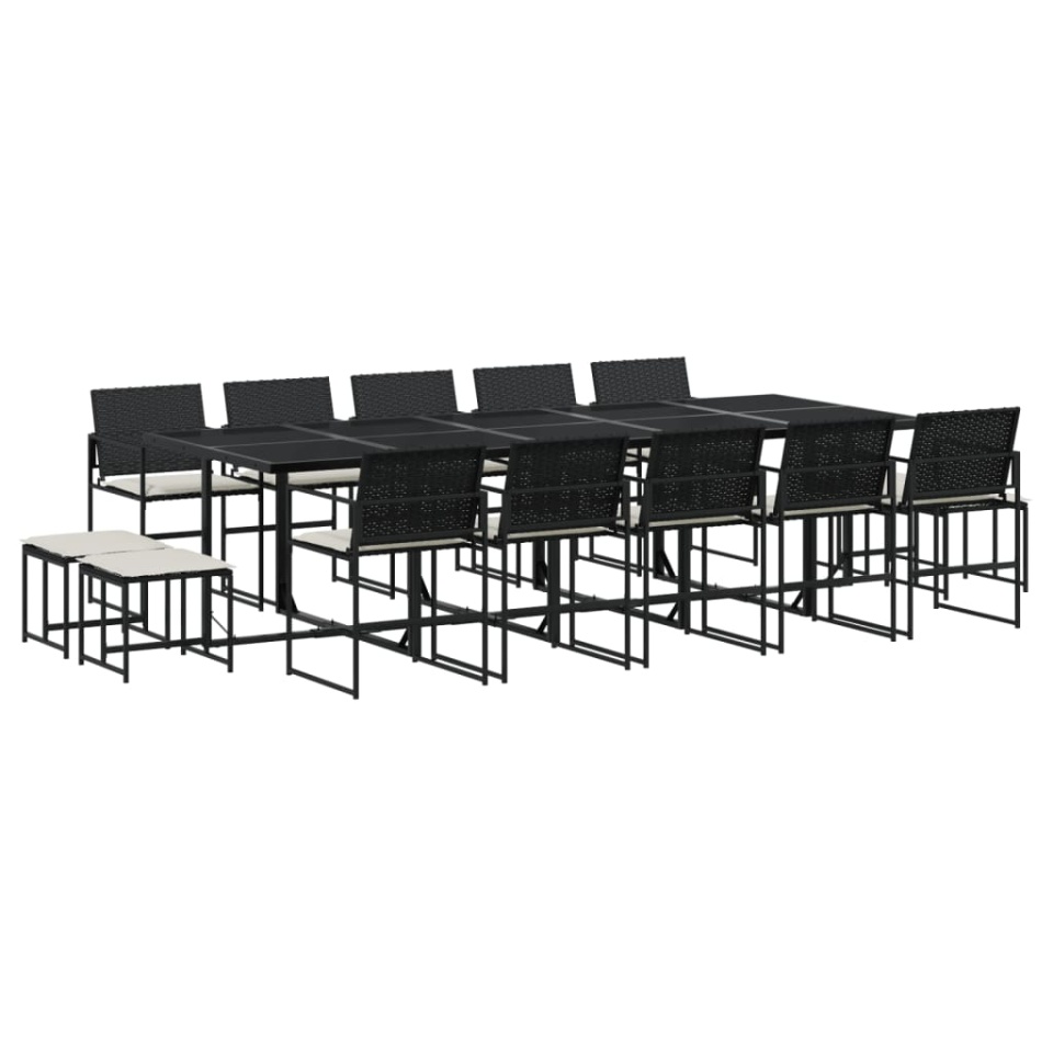 Set mobilier de grădină cu perne, 15 piese, negru, poliratan - 1 | YEO