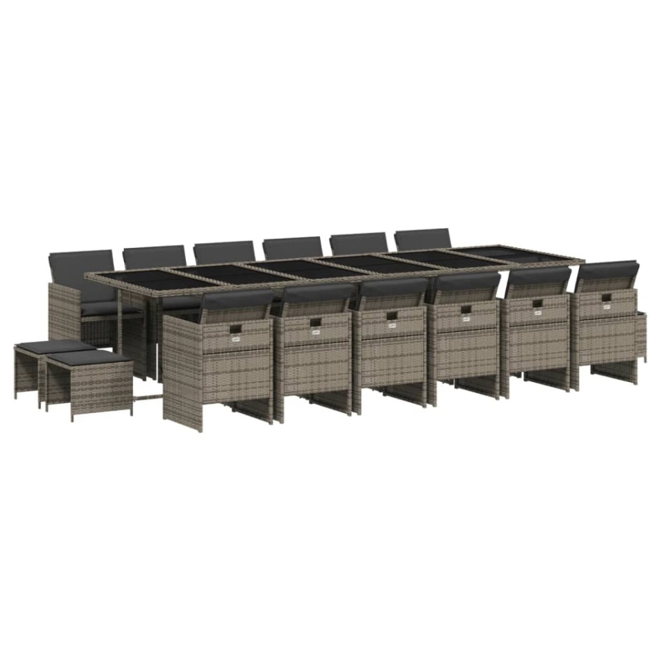Set mobilier de grădină cu perne, 17 piese, gri, poliratan - 1 | YEO