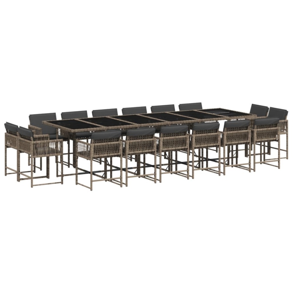 Set mobilier de grădină cu perne, 17 piese, gri, poliratan - 1 | YEO