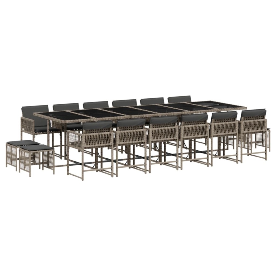 Set mobilier de grădină cu perne, 17 piese, gri, poliratan - 1 | YEO