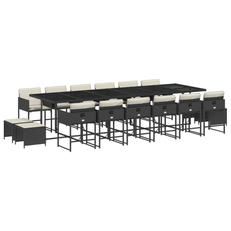 Set mobilier de grădină cu perne, 17 piese, negru, poliratan - 1 | YEO
