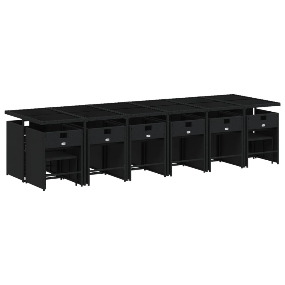 Set mobilier de grădină cu perne, 17 piese, negru, poliratan - 2 | YEO