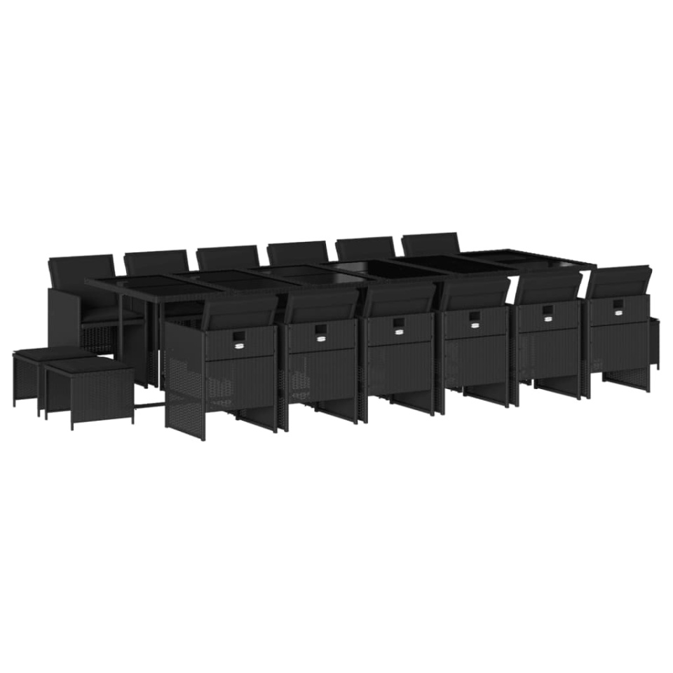Set mobilier de grădină cu perne, 17 piese, negru, poliratan - 1 | YEO