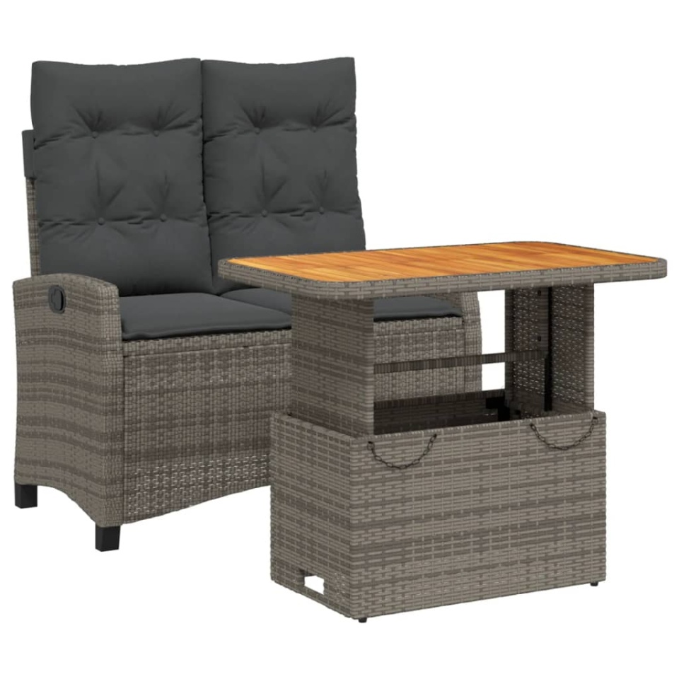 Set mobilier de grădină cu perne, 2 piese, gri, poliratan - 1 | YEO