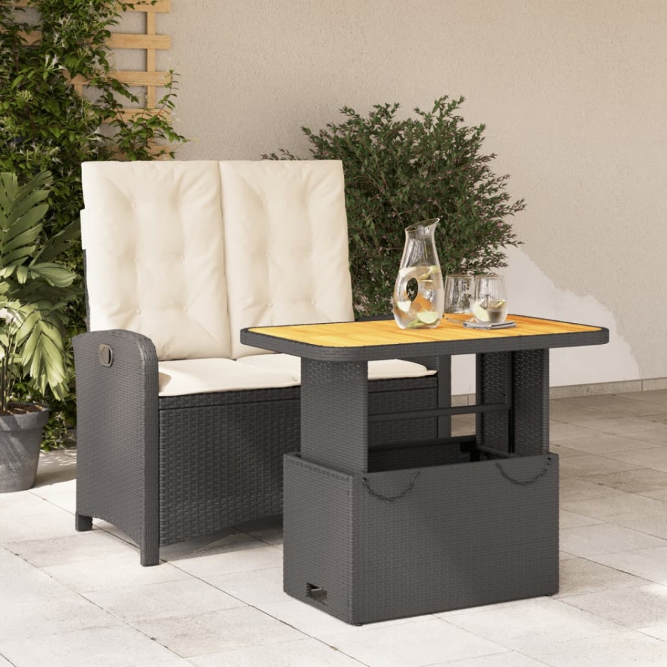 Set mobilier de grădină cu perne, 2 piese, negru, poliratan