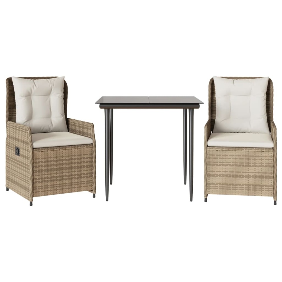 Set mobilier de grădină cu perne, 3 piese, bej, poliratan - 1 | YEO