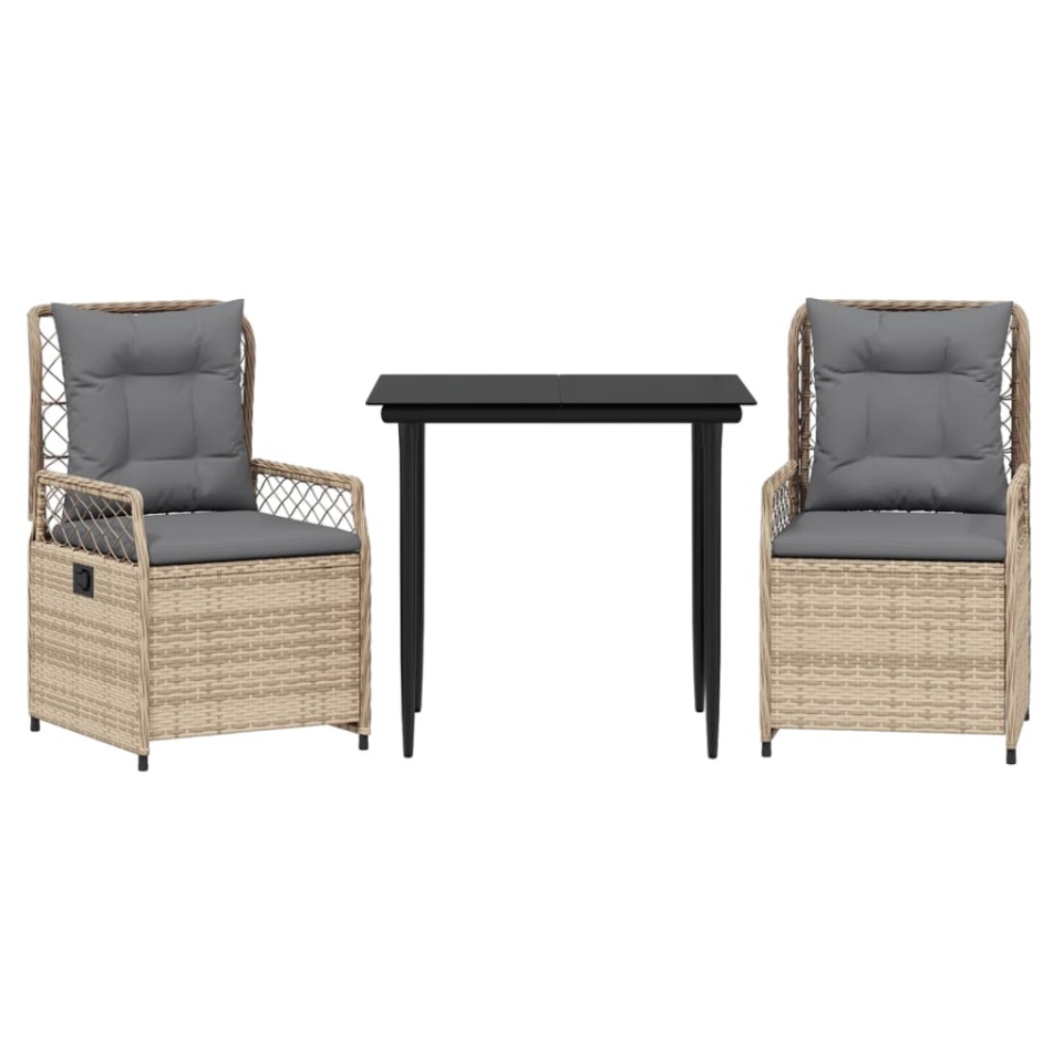 Set mobilier de grădină cu perne, 3 piese, bej, poliratan - 1 | YEO