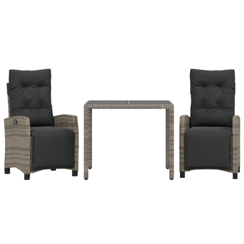 Set mobilier de grădină cu perne, 3 piese, gri, poliratan - 1 | YEO