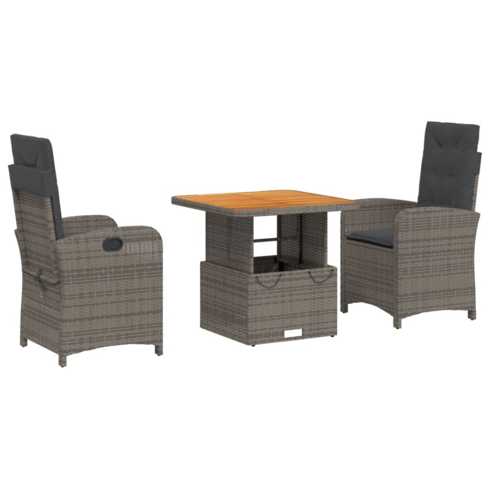 Set mobilier de grădină cu perne, 3 piese, gri, poliratan - 1 | YEO