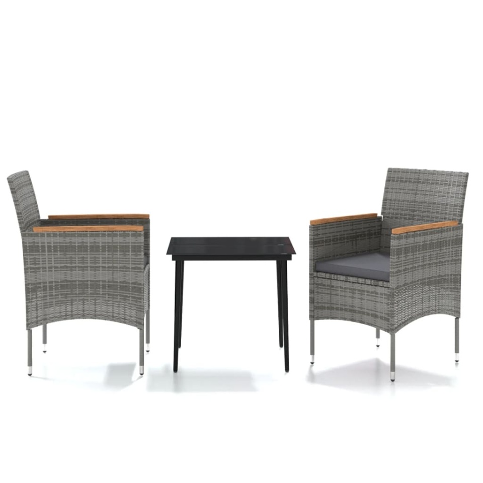 Set mobilier de grădină, cu perne, 3 piese, gri și negru - 1 | YEO