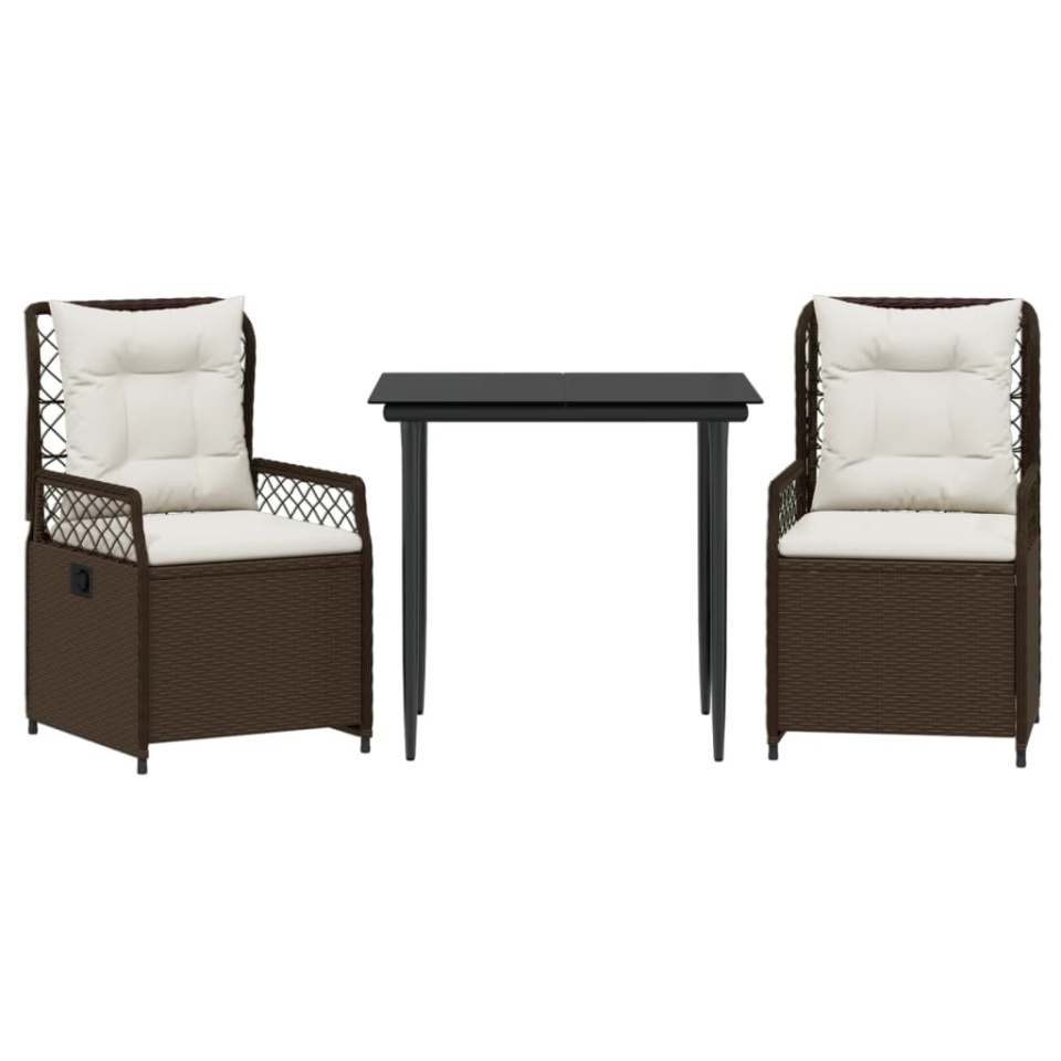 Set mobilier de grădină cu perne, 3 piese, maro, poliratan - 1 | YEO