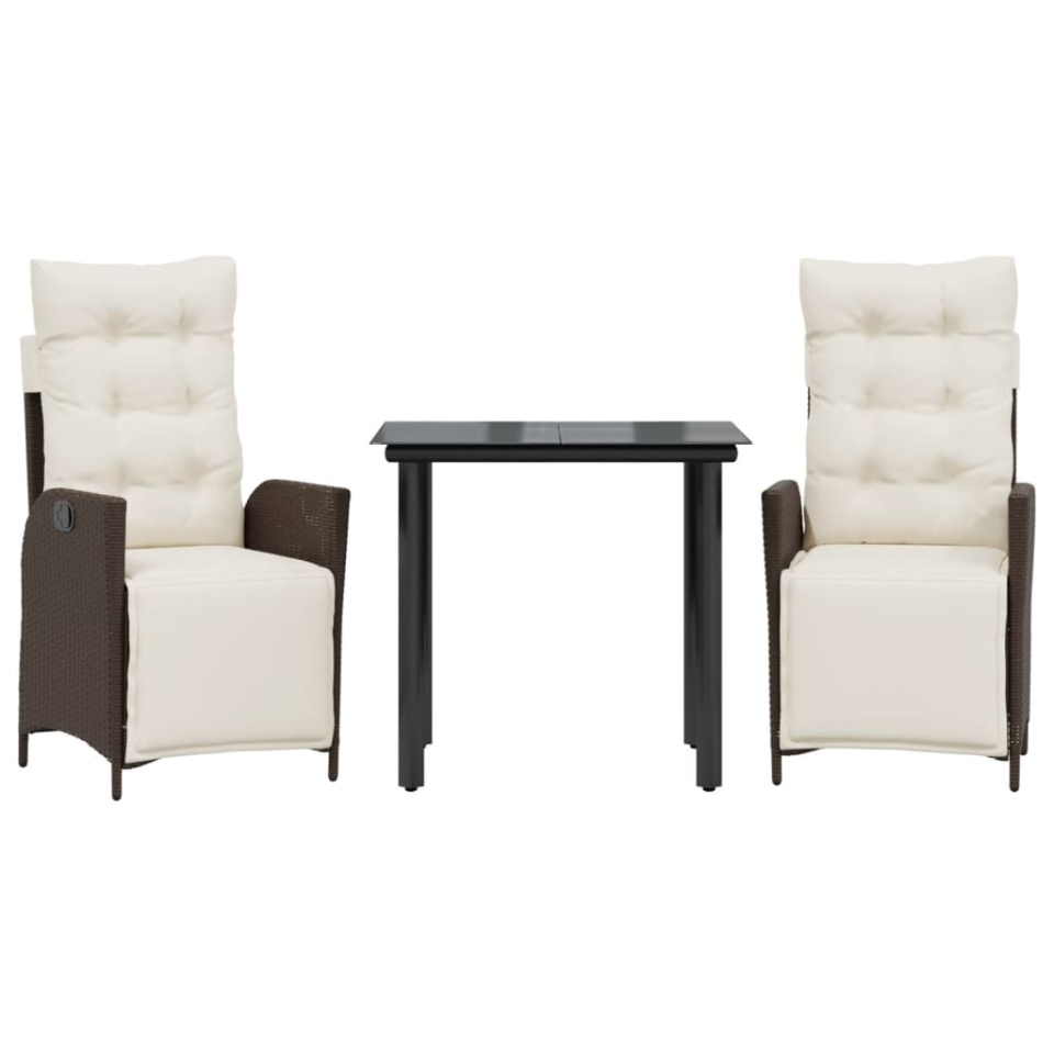 Set mobilier de grădină cu perne, 3 piese, maro, poliratan - 1 | YEO