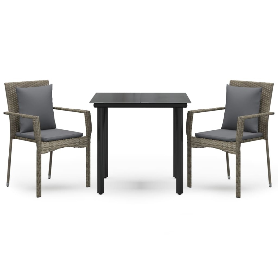 Set mobilier de grădină cu perne, 3 piese, negru/gri, poliratan - 1 | YEO