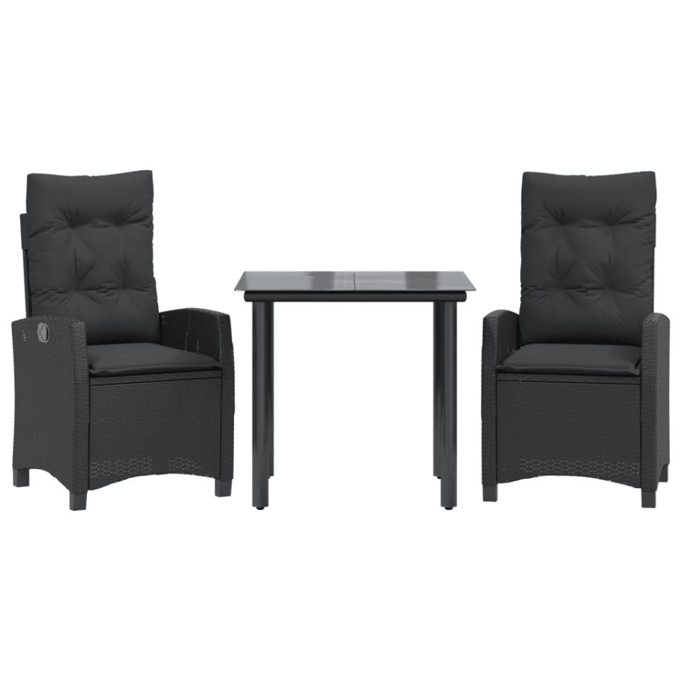 Set mobilier de grădină cu perne, 3 piese, negru, poliratan - 1 | YEO