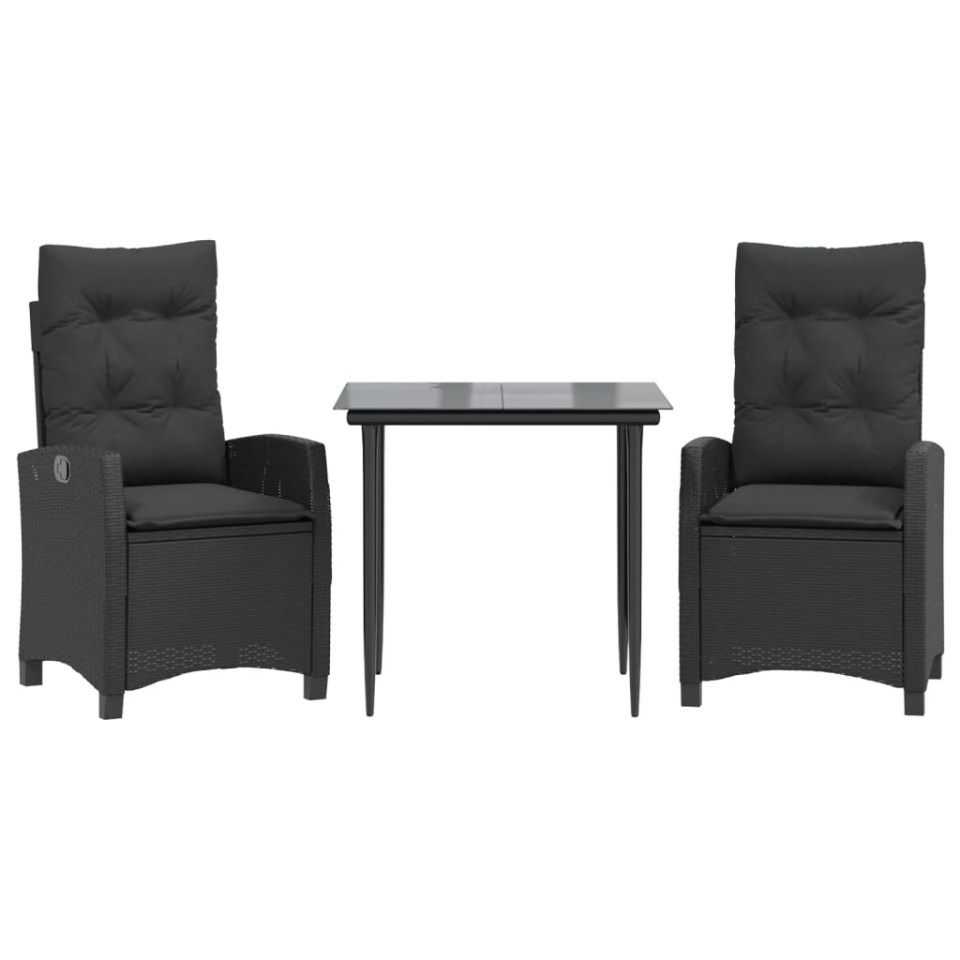 Set mobilier de grădină cu perne, 3 piese, negru, poliratan - 1 | YEO