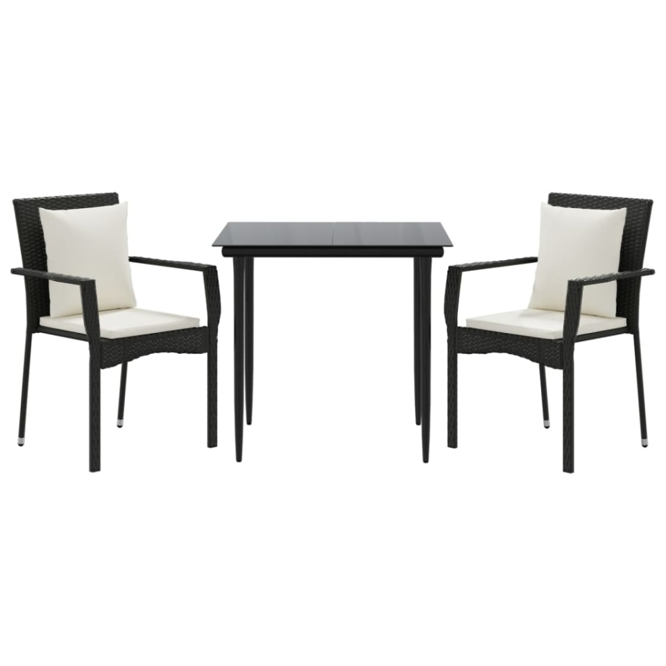 Set mobilier de grădină cu perne, 3 piese, negru, poliratan - 2 | YEO