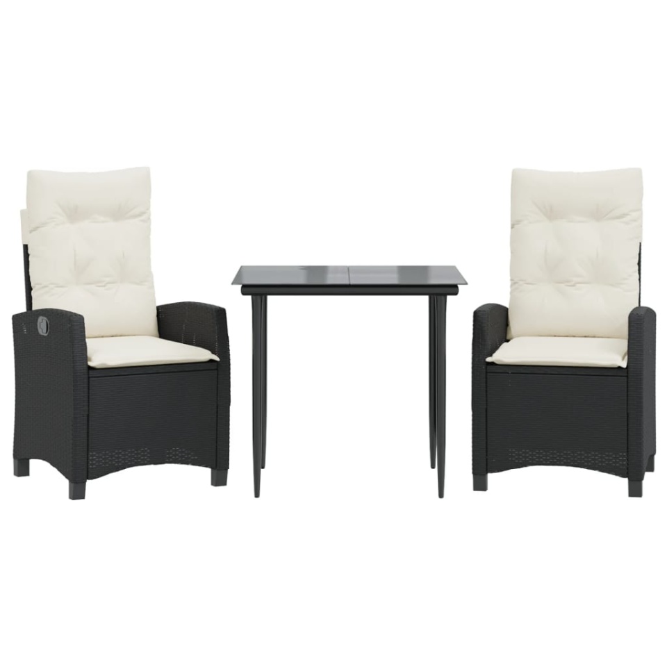Set mobilier de grădină cu perne, 3 piese, negru, poliratan - 1 | YEO