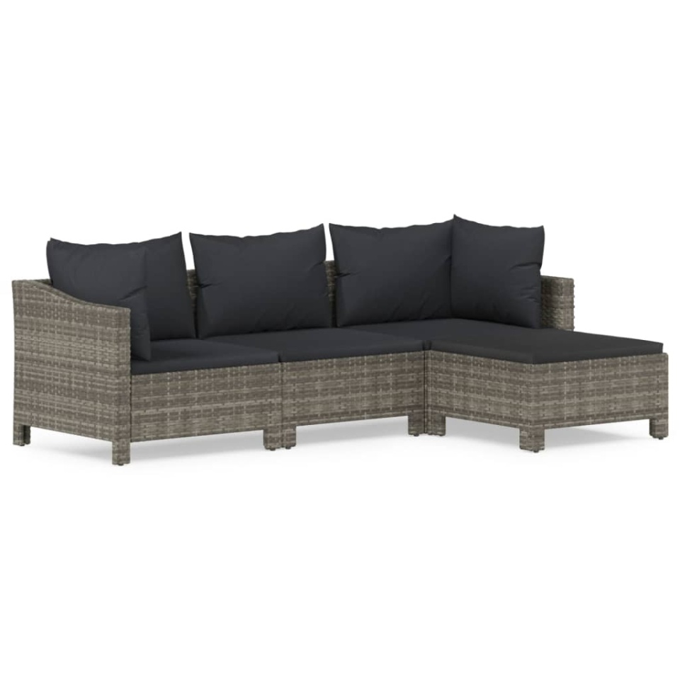 Set mobilier de grădină cu perne, 4 piese, gri, poliratan - 1 | YEO