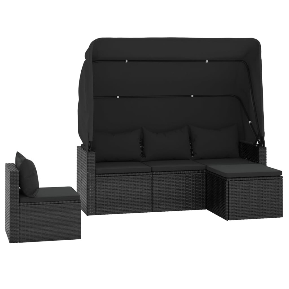 Set mobilier de grădină cu perne, 4 piese, negru, poliratan - 2 | YEO