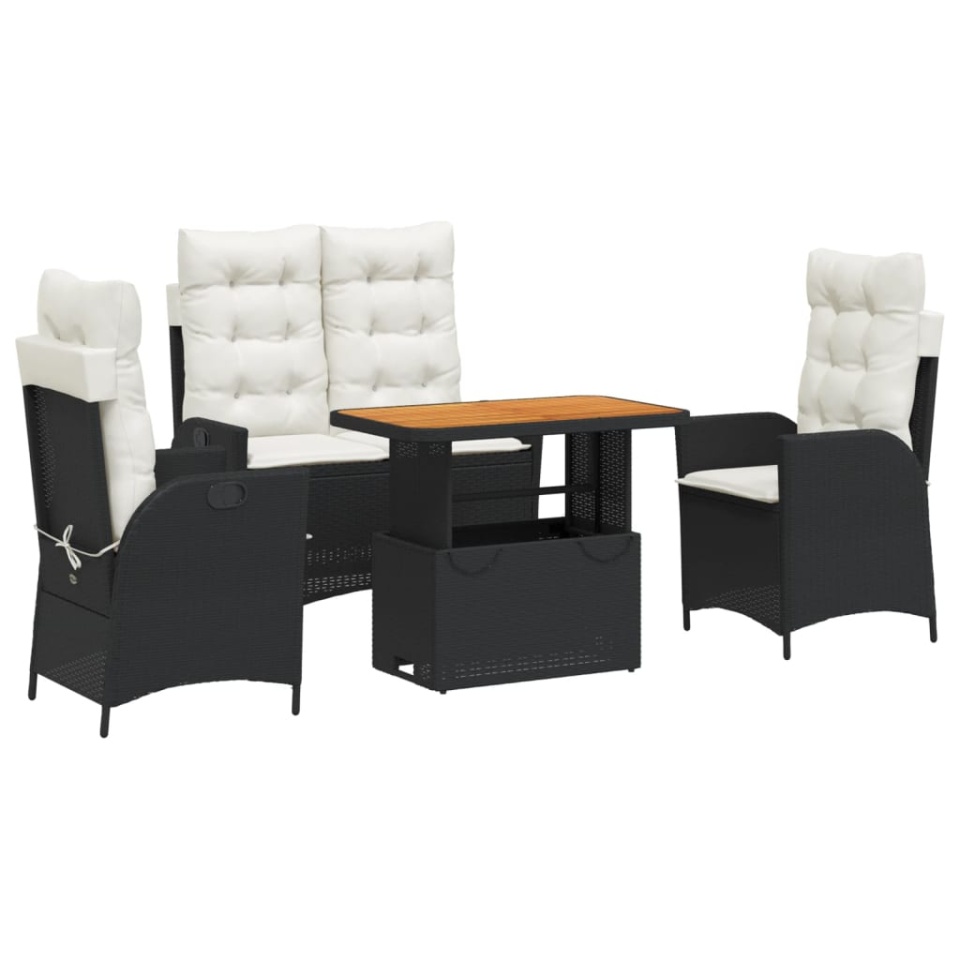 Set mobilier de grădină cu perne, 4 piese, negru, poliratan - 1 | YEO