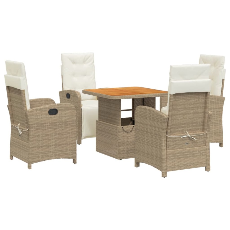 Set mobilier de grădină cu perne, 5 piese, bej, poliratan - 1 | YEO