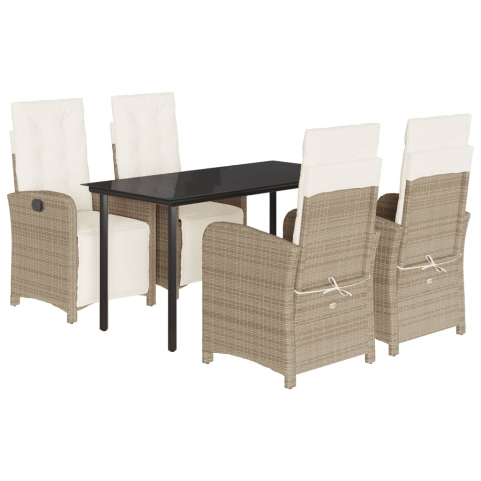 Set mobilier de grădină cu perne, 5 piese, bej, poliratan - 1 | YEO