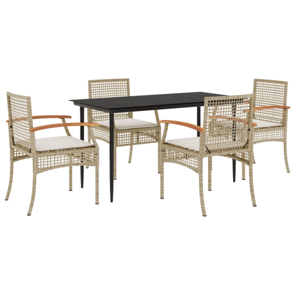 Set mobilier de grădină cu perne, 5 piese, bej, poliratan - 1 | YEO