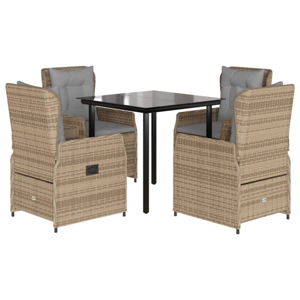 Set mobilier de grădină cu perne, 5 piese, bej, poliratan - 1 | YEO