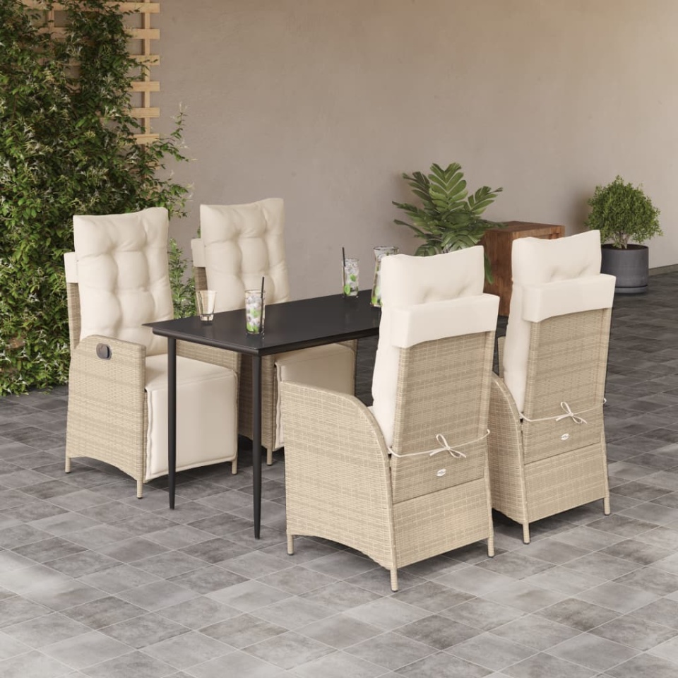 Set mobilier de grădină cu perne, 5 piese, bej, poliratan