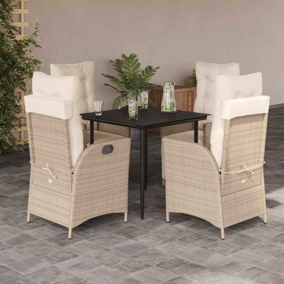 Set mobilier de grădină cu perne, 5 piese, bej, poliratan