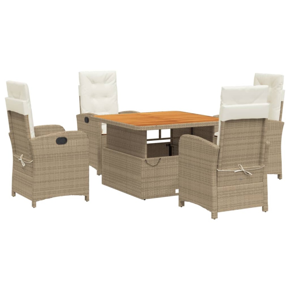 Set mobilier de grădină cu perne, 5 piese, bej, poliratan - 1 | YEO