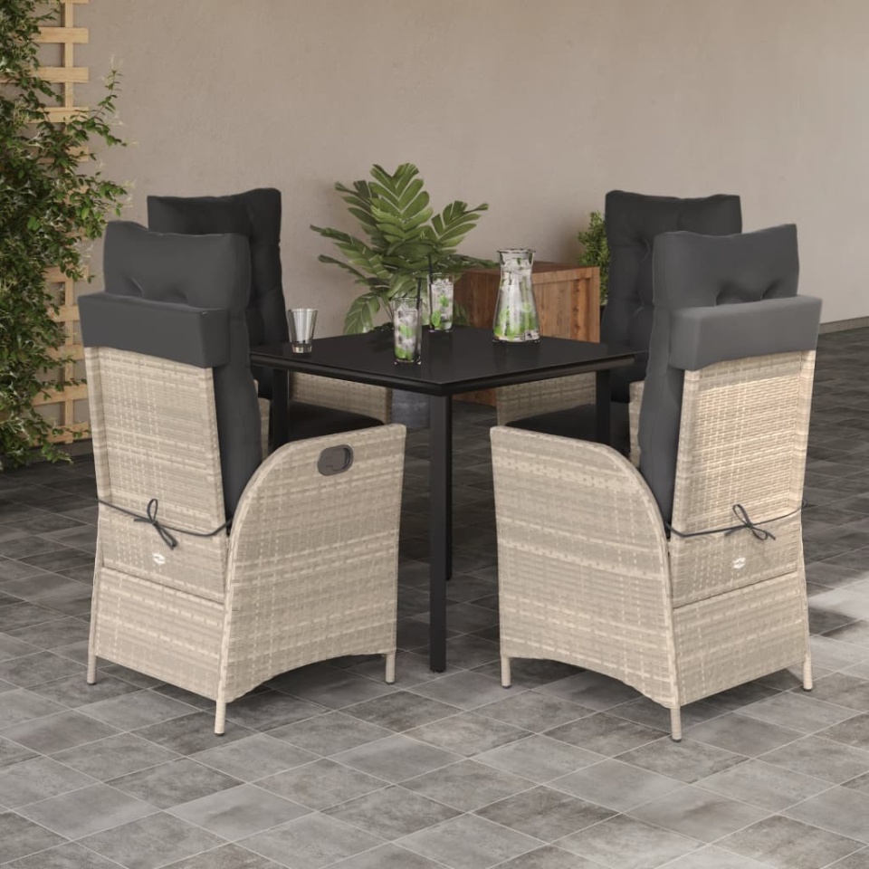 Set mobilier de grădină cu perne, 5 piese gri deschis poliratan