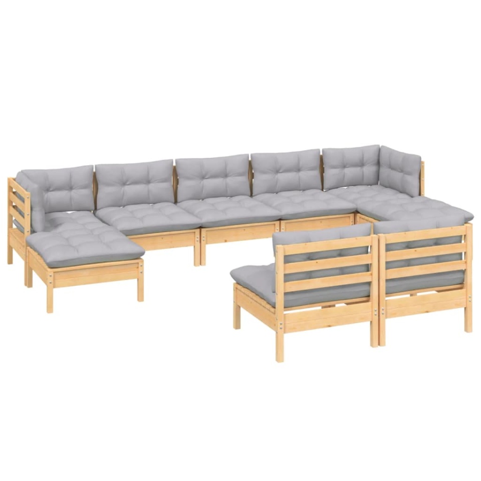 Set mobilier de grădină cu perne, 5 piese, gri, lemn de pin - 2 | YEO
