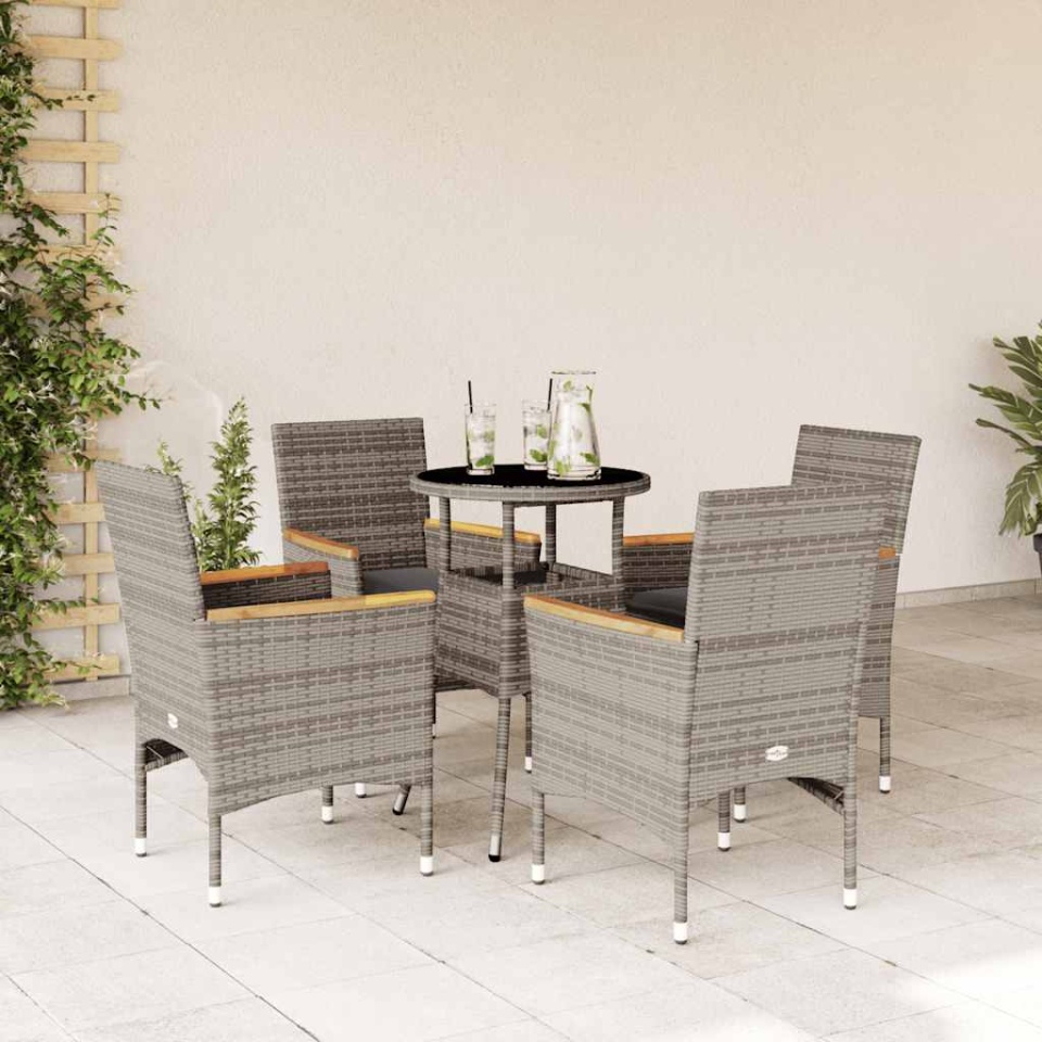Set mobilier de grădină cu perne 5 piese gri poliratan & sticlă